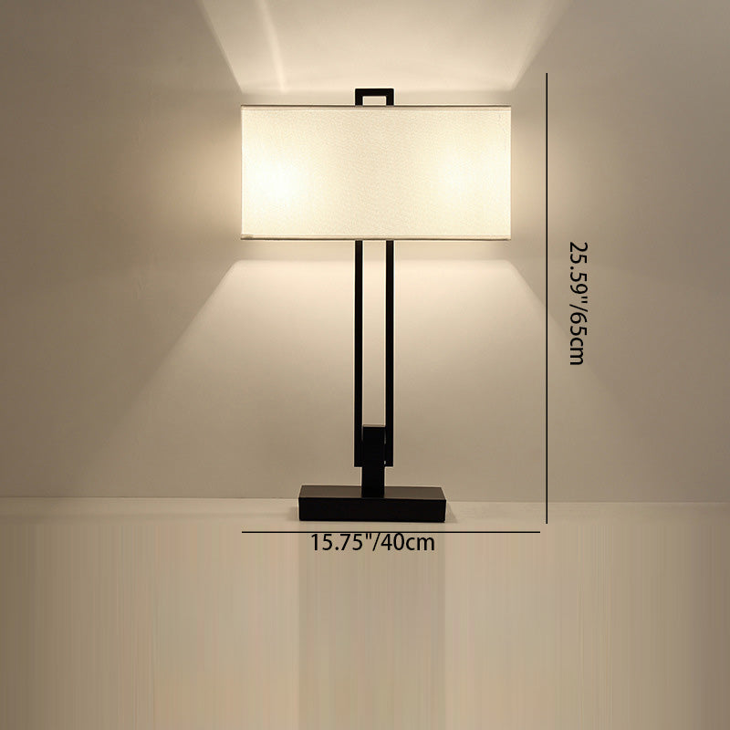 Traditionelle chinesische quadratische runde gerade Linie Stoff Eisen 1/2 Licht Tischlampe für Wohnzimmer 