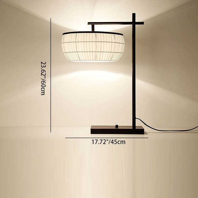 Traditionelle chinesische quadratische runde gerade Linie Stoff Eisen 1/2 Licht Tischlampe für Wohnzimmer 