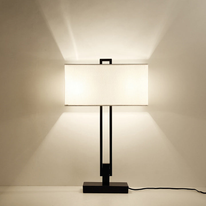 Lampe de table traditionnelle chinoise en tissu rond carré avec ligne droite en fer 1/2 lumière pour salon 