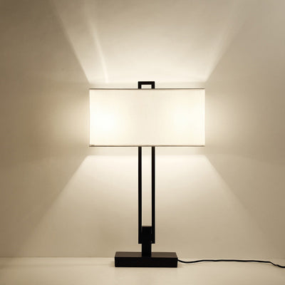 Traditionelle chinesische quadratische runde gerade Linie Stoff Eisen 1/2 Licht Tischlampe für Wohnzimmer 