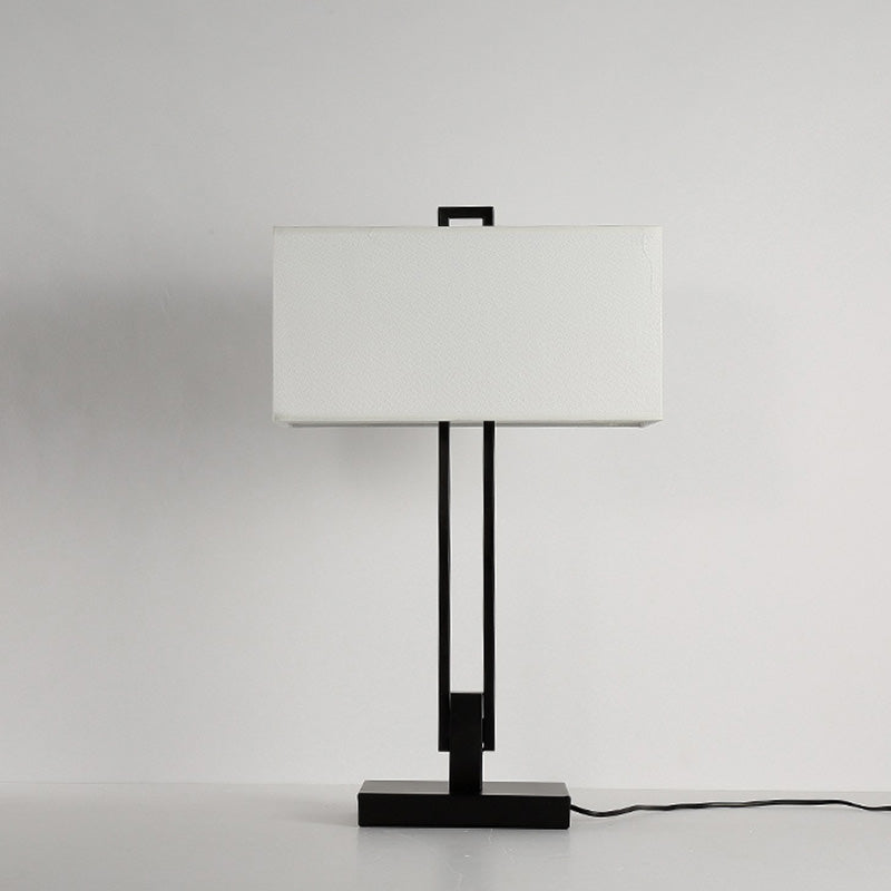 Lampe de table traditionnelle chinoise en tissu rond carré avec ligne droite en fer 1/2 lumière pour salon 