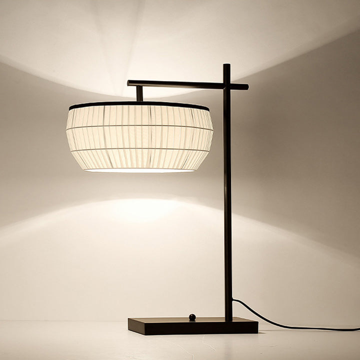 Lampe de table traditionnelle chinoise en tissu rond carré avec ligne droite en fer 1/2 lumière pour salon 
