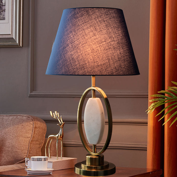 Lampe de table traditionnelle vintage à colonne ronde en tissu et métal à 1 lumière pour salon 