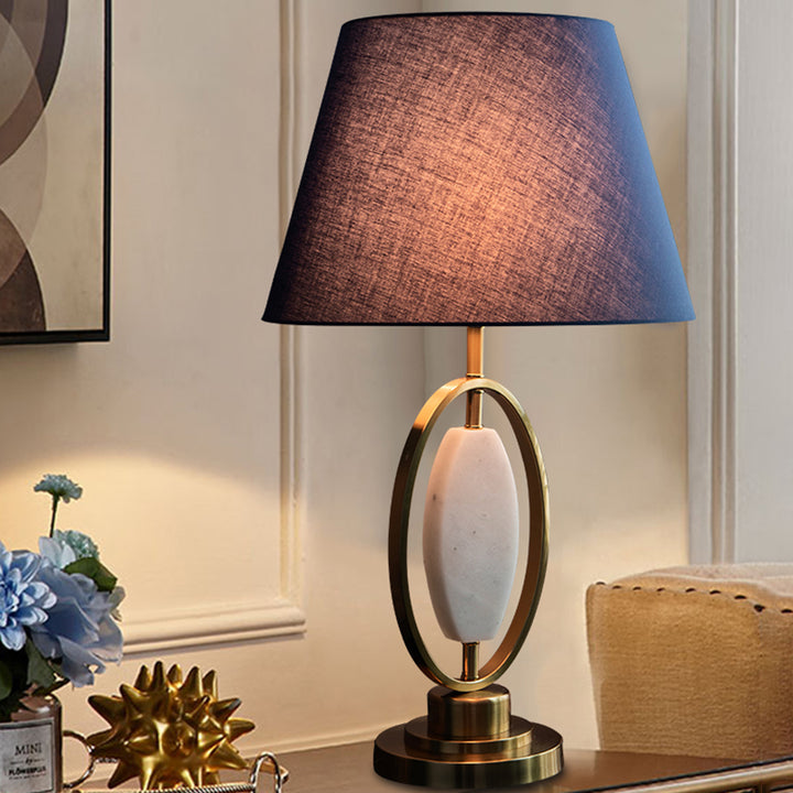 Lampe de table traditionnelle vintage à colonne ronde en tissu et métal à 1 lumière pour salon 