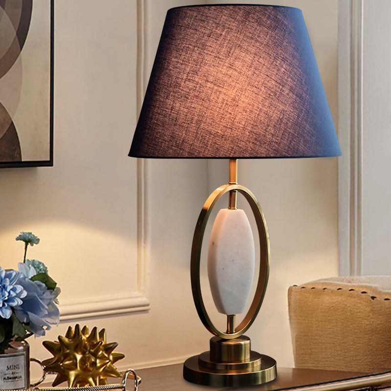 Lampe de table traditionnelle vintage à colonne ronde en tissu et métal à 1 lumière pour salon 