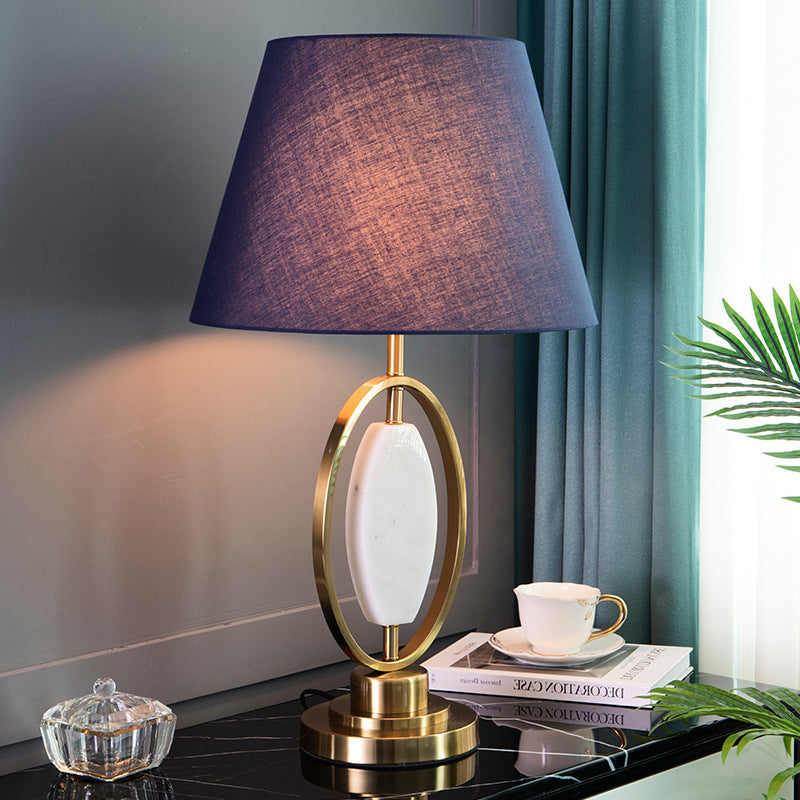Lampe de table traditionnelle vintage à colonne ronde en tissu et métal à 1 lumière pour salon 