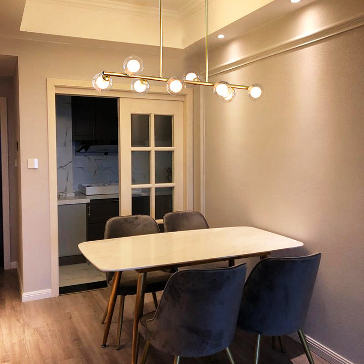 Zeitgenössische skandinavische Magic Bean lange Glas Eisen 8/10 Licht Insel Licht Kronleuchter für Wohnzimmer 