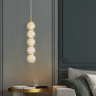 Lámpara de Araña Contemporánea Nórdica Redonda de Bola de Línea Larga de Acrílico y Hierro con 3/5 Luces para Sala de Estar 
