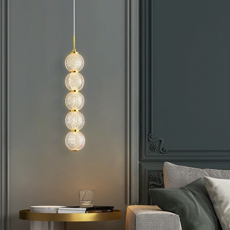 Lámpara de Araña Contemporánea Nórdica Redonda de Bola de Línea Larga de Acrílico y Hierro con 3/5 Luces para Sala de Estar 