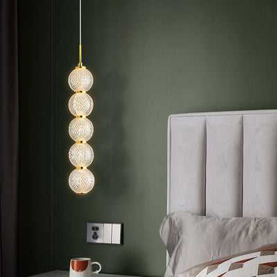 Lámpara de Araña Contemporánea Nórdica Redonda de Bola de Línea Larga de Acrílico y Hierro con 3/5 Luces para Sala de Estar 