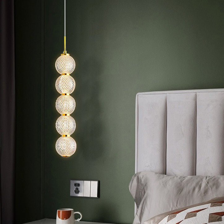 Lámpara de Araña Contemporánea Nórdica Redonda de Bola de Línea Larga de Acrílico y Hierro con 3/5 Luces para Sala de Estar 
