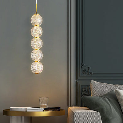 Lámpara de Araña Contemporánea Nórdica Redonda de Bola de Línea Larga de Acrílico y Hierro con 3/5 Luces para Sala de Estar 