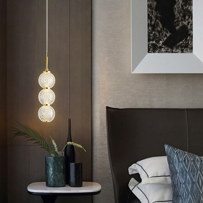 Lámpara de Araña Contemporánea Nórdica Redonda de Bola de Línea Larga de Acrílico y Hierro con 3/5 Luces para Sala de Estar 