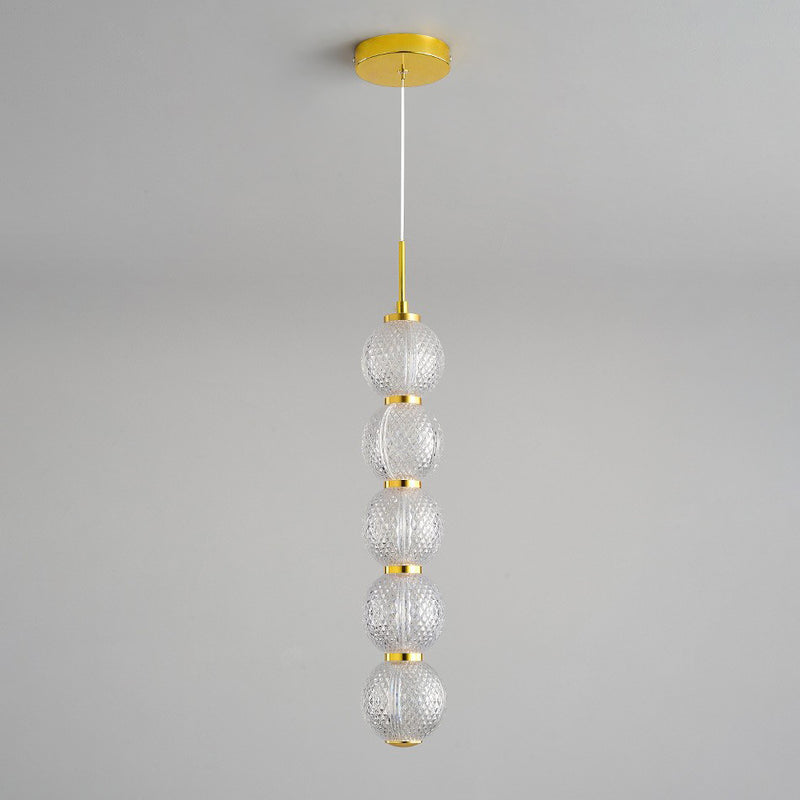Lámpara de Araña Contemporánea Nórdica Redonda de Bola de Línea Larga de Acrílico y Hierro con 3/5 Luces para Sala de Estar 
