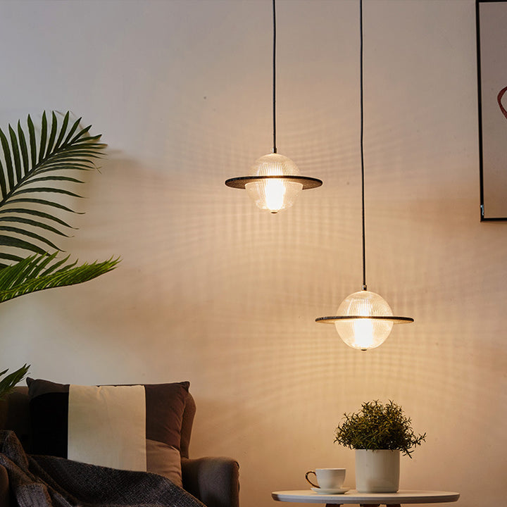Zeitgenössische kreative Planet Runde Glas Eisen LED Pendelleuchte für Schlafzimmer 