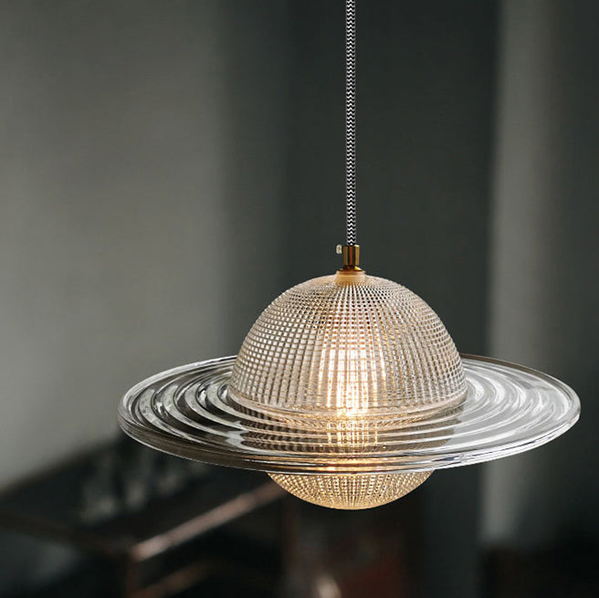Zeitgenössische kreative Planet Runde Glas Eisen LED Pendelleuchte für Schlafzimmer 