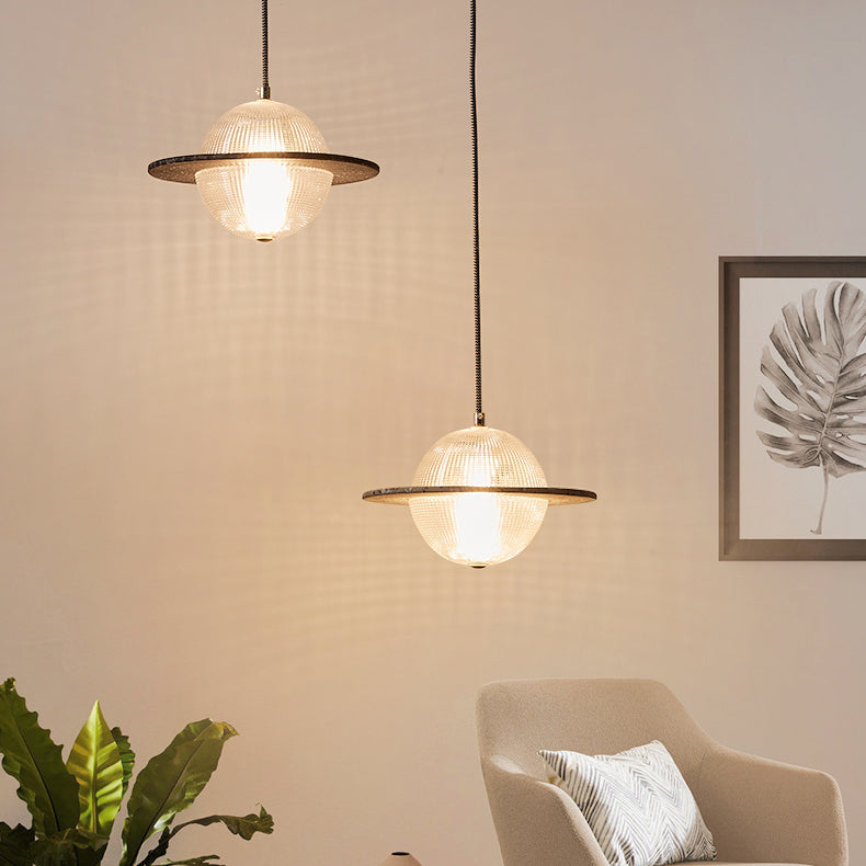 Zeitgenössische kreative Planet Runde Glas Eisen LED Pendelleuchte für Schlafzimmer 