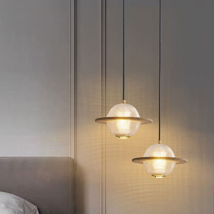 Zeitgenössische kreative Planet Runde Glas Eisen LED Pendelleuchte für Schlafzimmer 