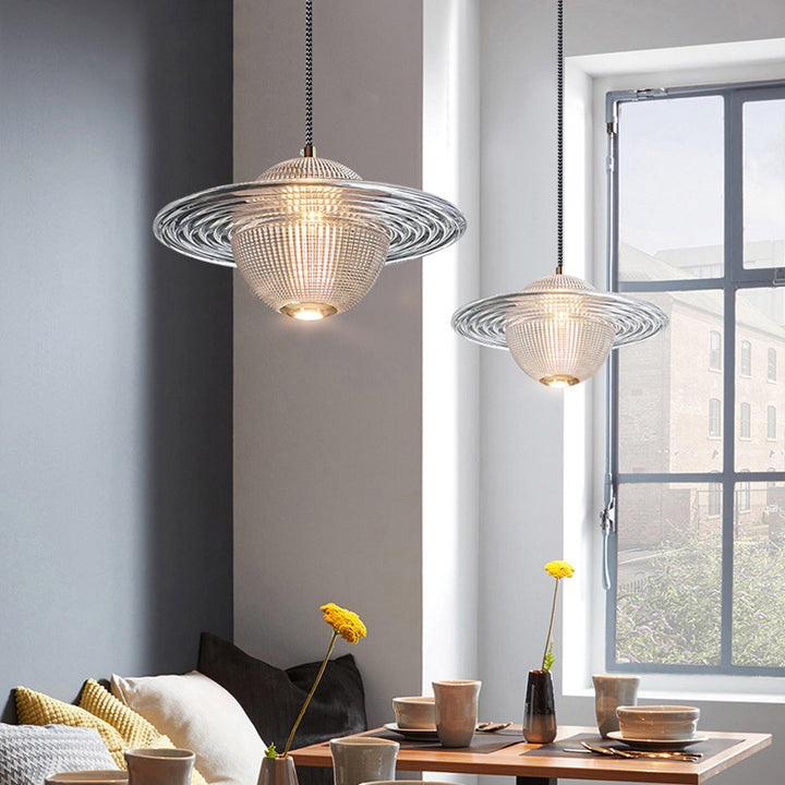 Zeitgenössische kreative Planet Runde Glas Eisen LED Pendelleuchte für Schlafzimmer 