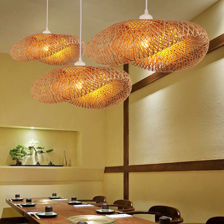 Traditionelle chinesische unregelmäßige Hut Bambus 1-Licht Pendelleuchte für Wohnzimmer 