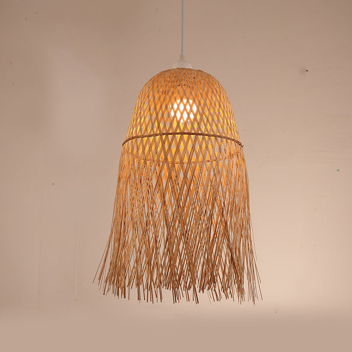 Couvercle de pot de poulpe chinois traditionnel en bambou rond 1-lumière suspension pour salon 