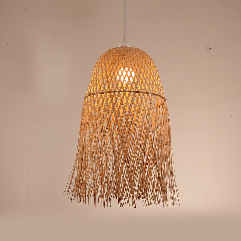 Couvercle de pot de poulpe chinois traditionnel en bambou rond 1-lumière suspension pour salon 