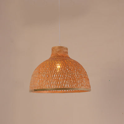Couvercle de pot de poulpe chinois traditionnel en bambou rond 1-lumière suspension pour salon 