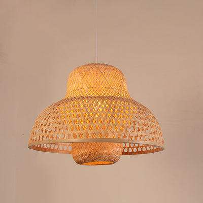 Couvercle de pot de poulpe chinois traditionnel en bambou rond 1-lumière suspension pour salon 
