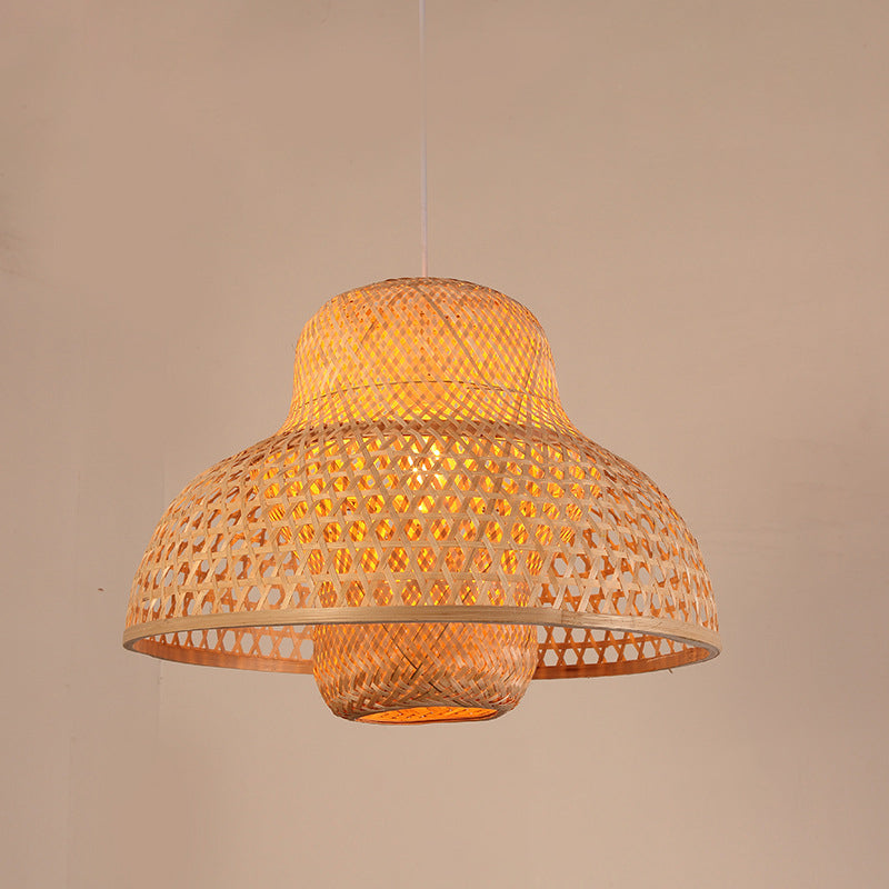 Couvercle de pot de poulpe chinois traditionnel en bambou rond 1-lumière suspension pour salon 