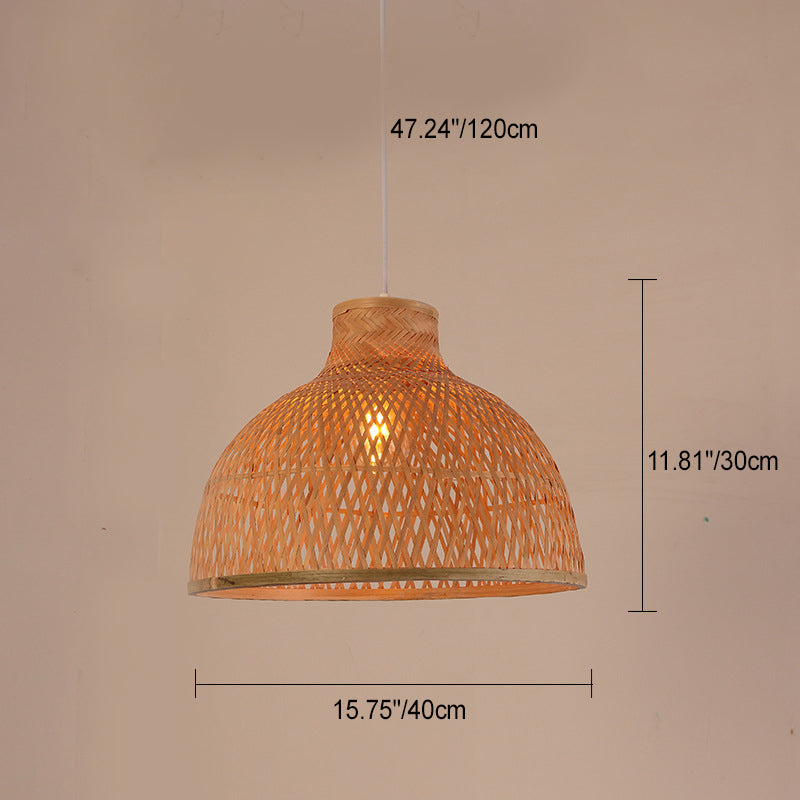 Couvercle de pot de poulpe chinois traditionnel en bambou rond 1-lumière suspension pour salon 