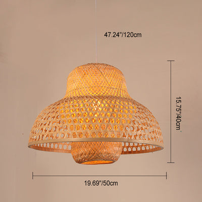 Couvercle de pot de poulpe chinois traditionnel en bambou rond 1-lumière suspension pour salon 