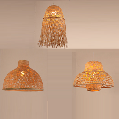 Couvercle de pot de poulpe chinois traditionnel en bambou rond 1-lumière suspension pour salon 