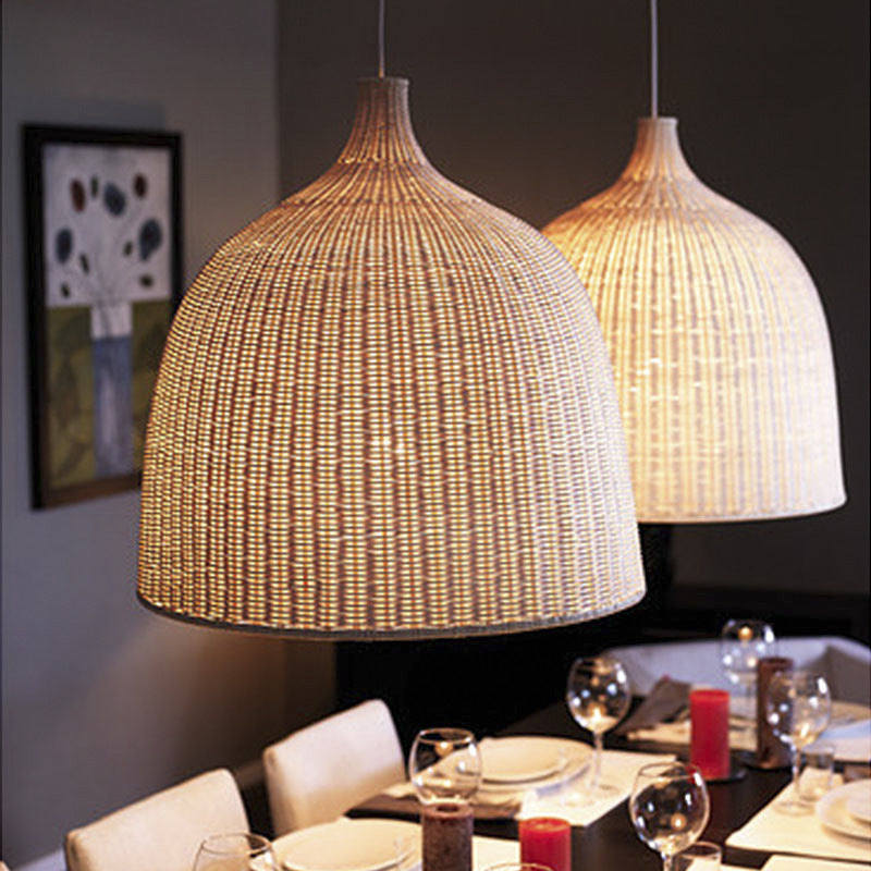 Suspension Luminaire Cylindrique Rond en Bambou Traditionnel Chinois 1-Lumière Pour Salon 