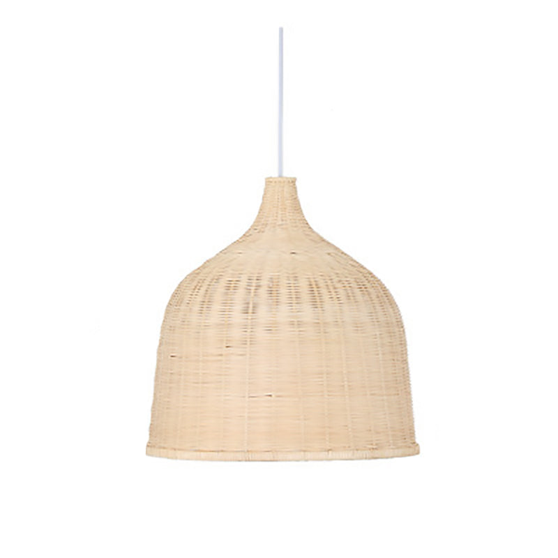 Suspension Luminaire Cylindrique Rond en Bambou Traditionnel Chinois 1-Lumière Pour Salon 