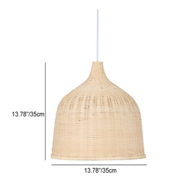 Suspension Luminaire Cylindrique Rond en Bambou Traditionnel Chinois 1-Lumière Pour Salon 
