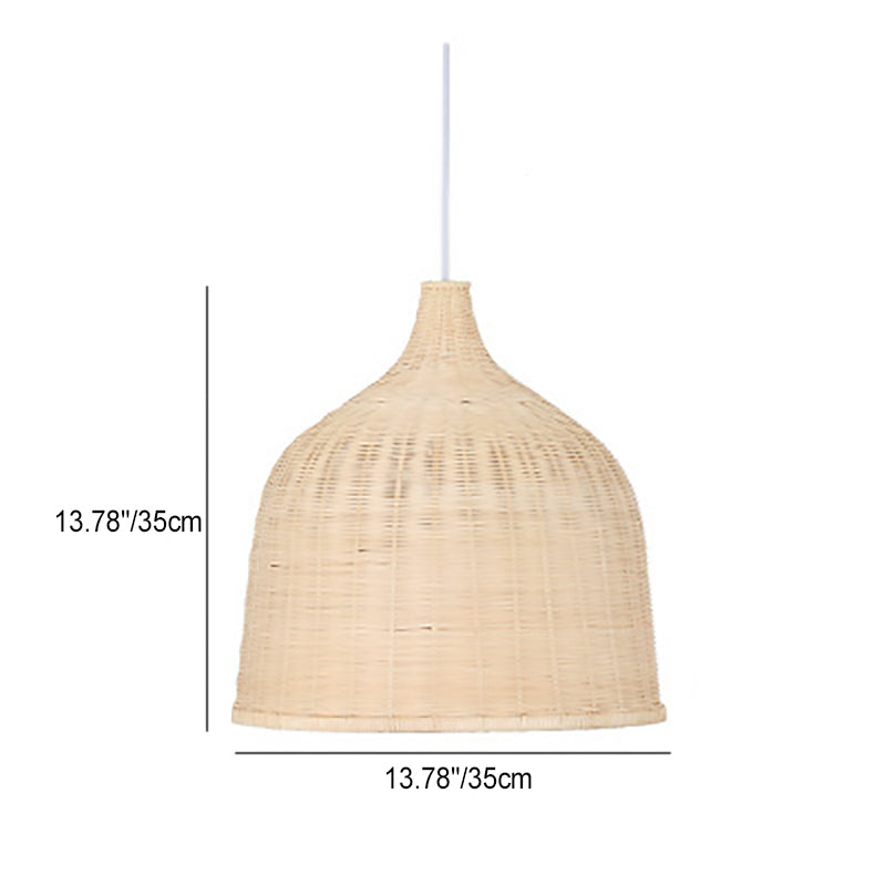 Suspension Luminaire Cylindrique Rond en Bambou Traditionnel Chinois 1-Lumière Pour Salon 