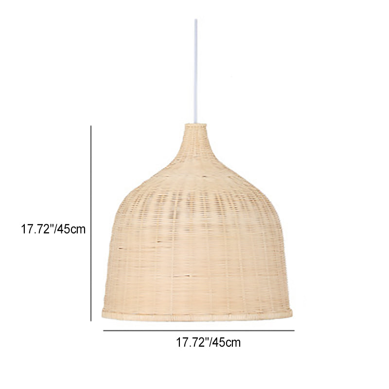 Suspension Luminaire Cylindrique Rond en Bambou Traditionnel Chinois 1-Lumière Pour Salon 