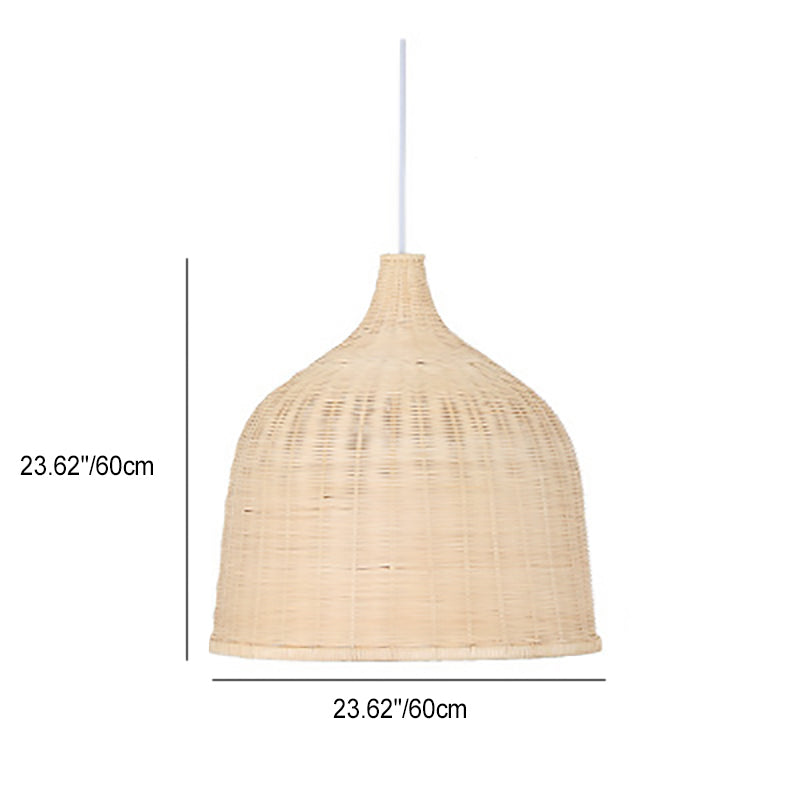 Suspension Luminaire Cylindrique Rond en Bambou Traditionnel Chinois 1-Lumière Pour Salon 