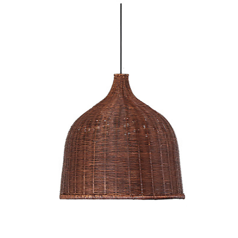 Suspension Luminaire Cylindrique Rond en Bambou Traditionnel Chinois 1-Lumière Pour Salon 