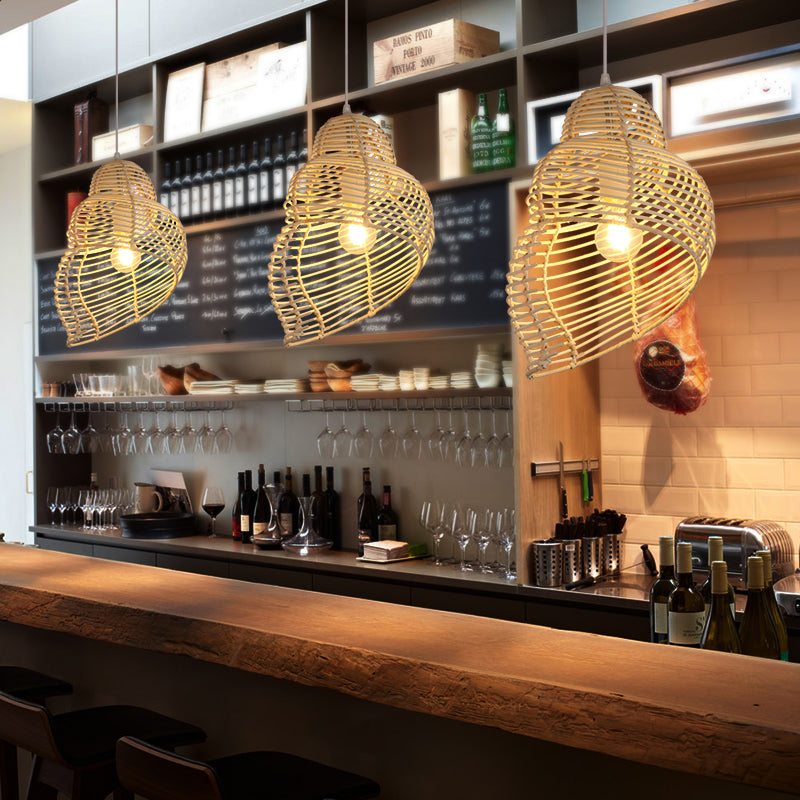 Traditional Chinese Conch Shape Straw Rattan 1-Light Pendant Light For ...