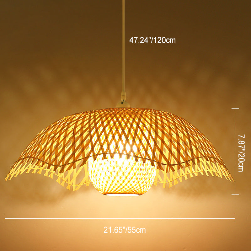 Chapeau traditionnel japonais en paille demi-rond en bambou avec une suspension à 1 lumière pour le salon 