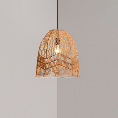 Suspension lumineuse à 1 lumière en fer sisal avec découpe ronde japonaise traditionnelle pour salon 