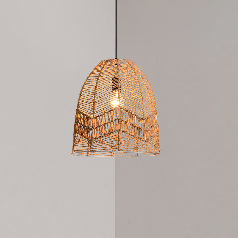 Suspension lumineuse à 1 lumière en fer sisal avec découpe ronde japonaise traditionnelle pour salon 