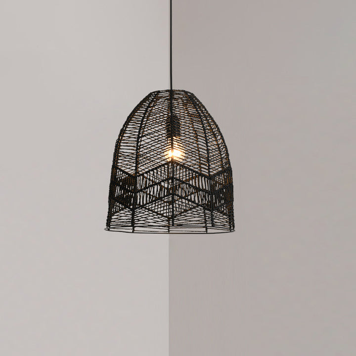 Traditionelle japanische runde Ausschnitt Sisal Eisen 1-Licht Pendelleuchte für Wohnzimmer 