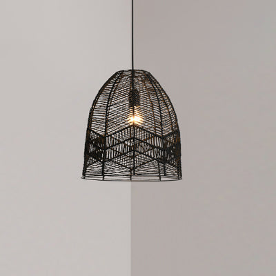 Suspension lumineuse à 1 lumière en fer sisal avec découpe ronde japonaise traditionnelle pour salon 