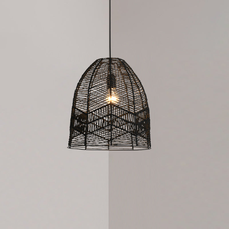 Suspension lumineuse à 1 lumière en fer sisal avec découpe ronde japonaise traditionnelle pour salon 