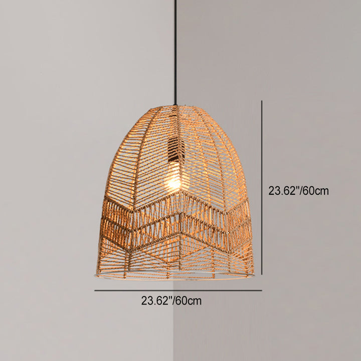 Traditionelle japanische runde Ausschnitt Sisal Eisen 1-Licht Pendelleuchte für Wohnzimmer 