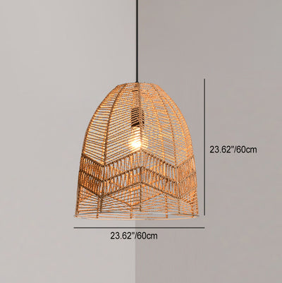 Suspension lumineuse à 1 lumière en fer sisal avec découpe ronde japonaise traditionnelle pour salon 