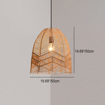 Suspension lumineuse à 1 lumière en fer sisal avec découpe ronde japonaise traditionnelle pour salon 