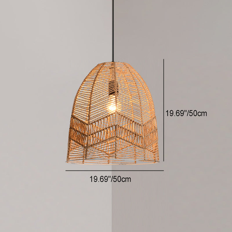 Suspension lumineuse à 1 lumière en fer sisal avec découpe ronde japonaise traditionnelle pour salon 